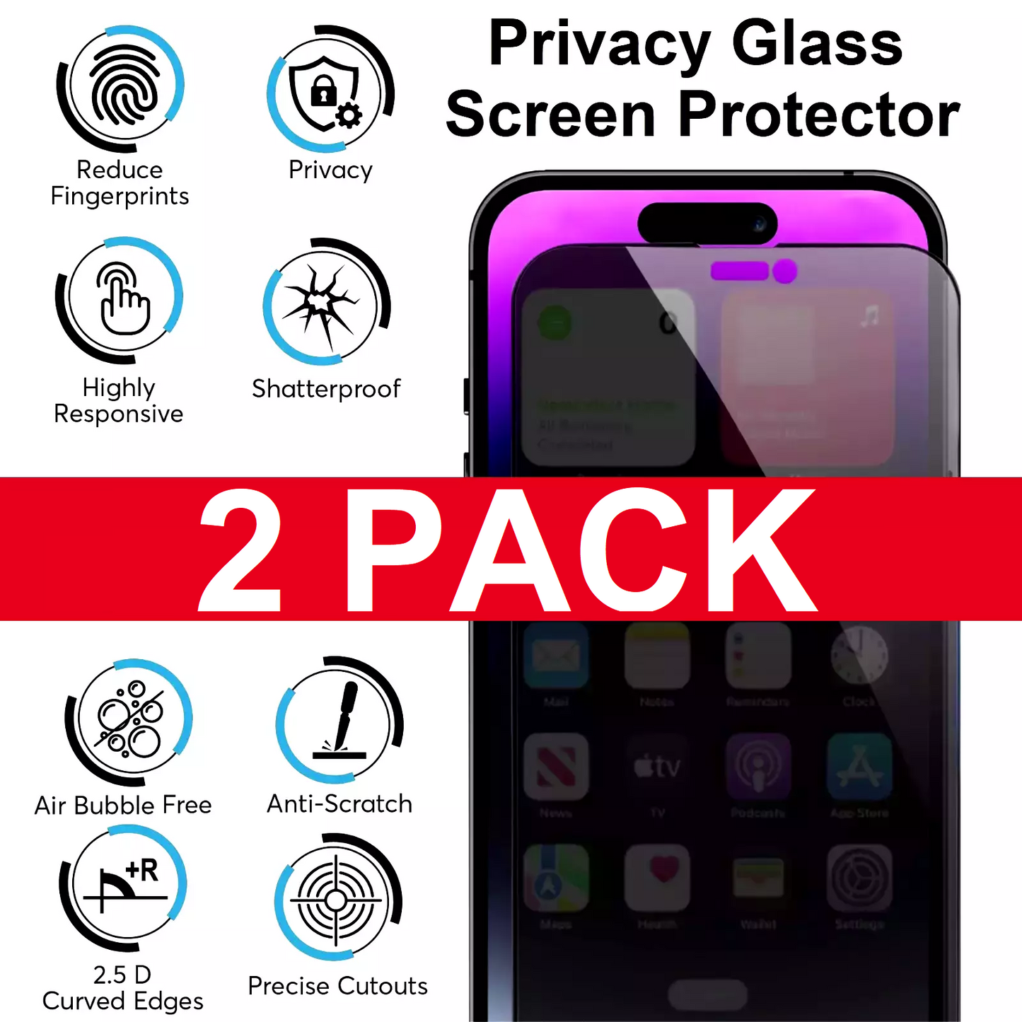 Full Privacy Tempered Glass Screen Protector For iPhone 16 15 14 13 Pro Max 12 X