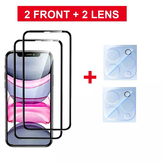 Tempered Glass Screen Protector & Camera Lens iPhone 16 15 14 Pro Max Plus 13 12