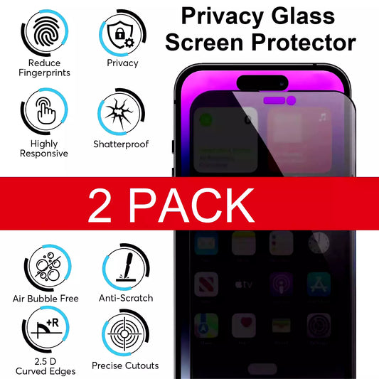 2 Pack Privacy Tempered Glass Screen Protector For iPhone 16 15 14 13 12 11 Max